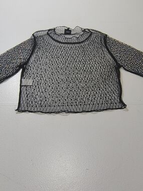 Nude Women's Black Mesh Crystal embellished Crop Top Size S